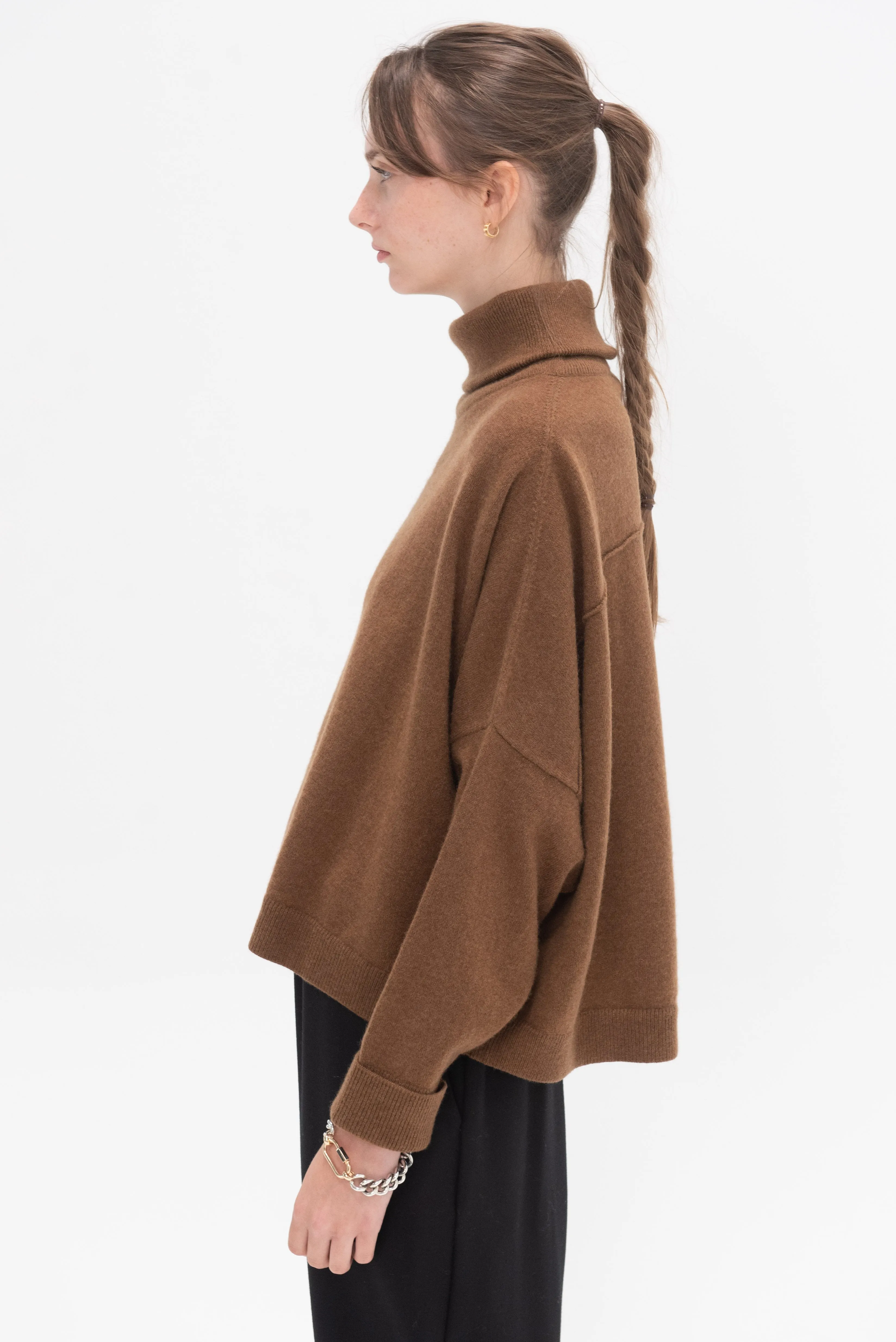 Turtleneck Chunky Sweater, Light Brown