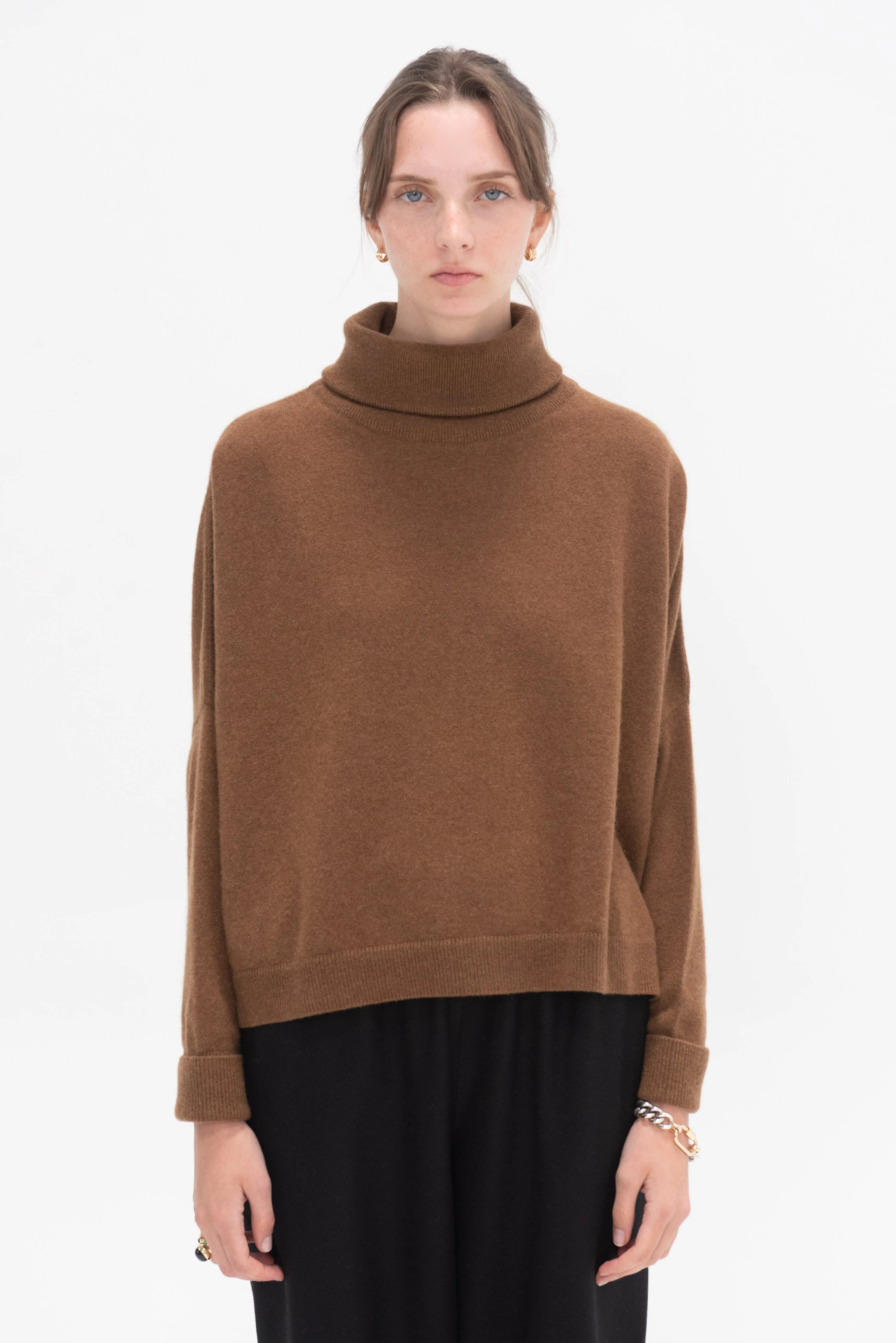 Turtleneck Chunky Sweater, Light Brown