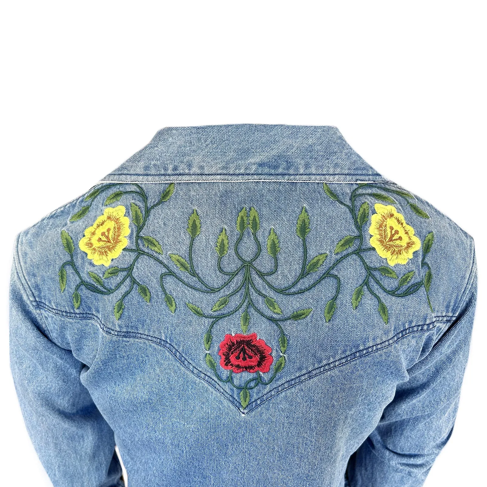 Unisex Vintage Western Denim Bolero Jacket with Floral Embroidery