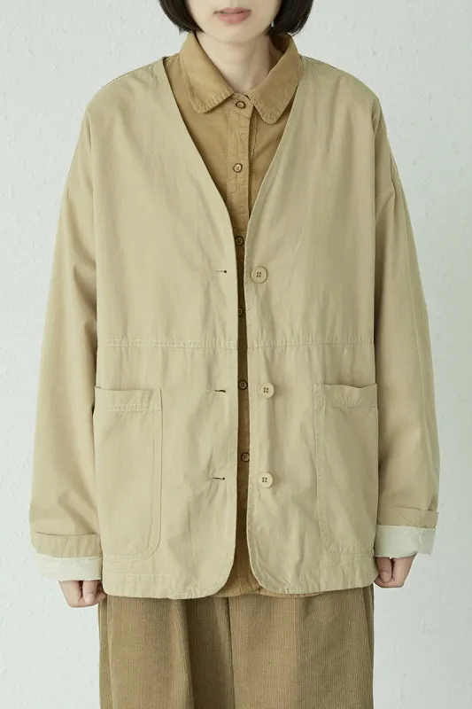 V-Neck Loose Jacket Japanese Retro Solid Color Versatile Mid-Length Shirt Design Niche Style