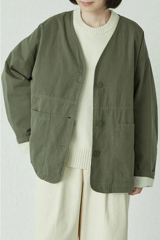 V-Neck Loose Jacket Japanese Retro Solid Color Versatile Mid-Length Shirt Design Niche Style