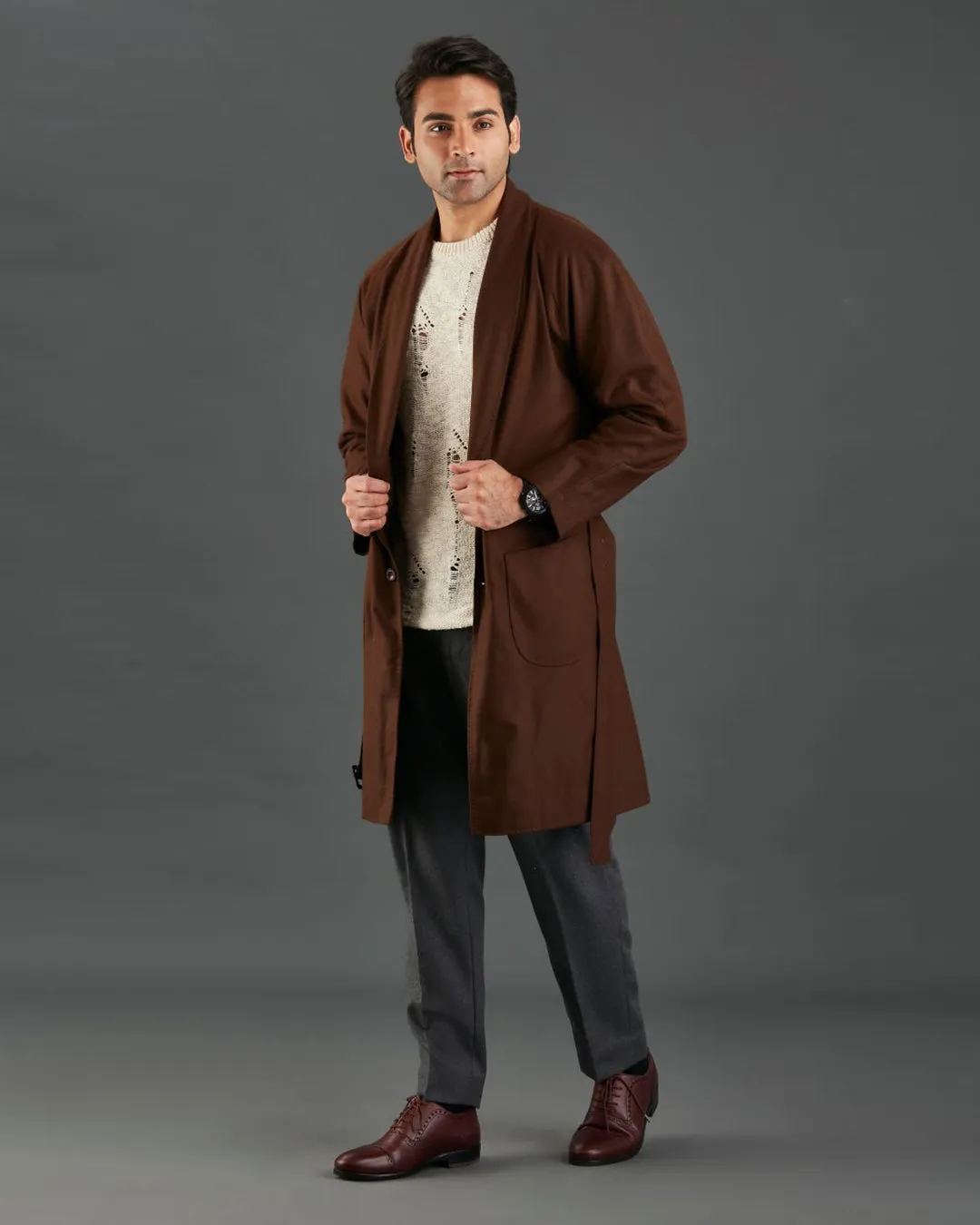 VBC Coffee Brown Flannel Over Coat