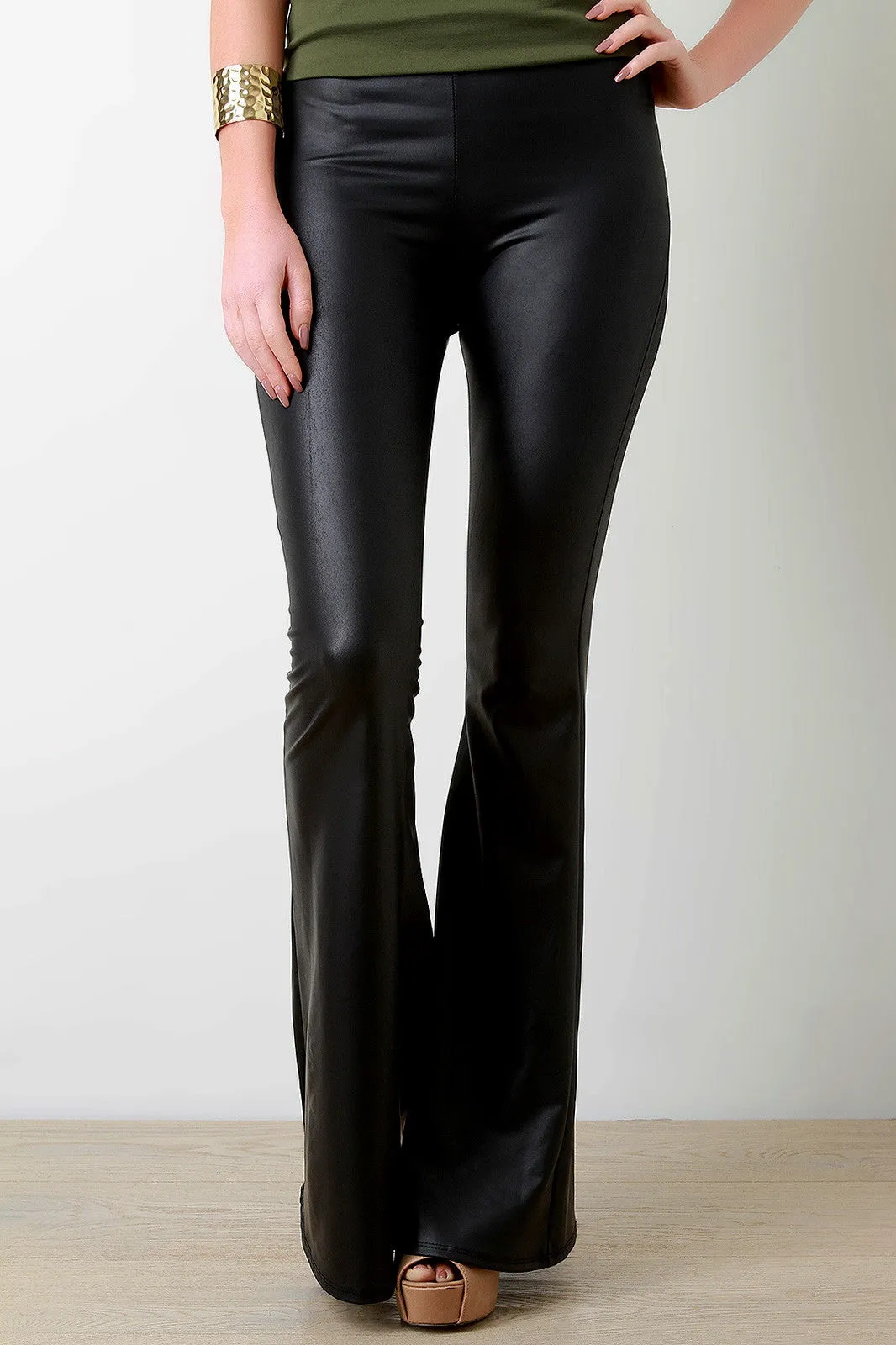 Vegan Leather Bell-Bottom Pants