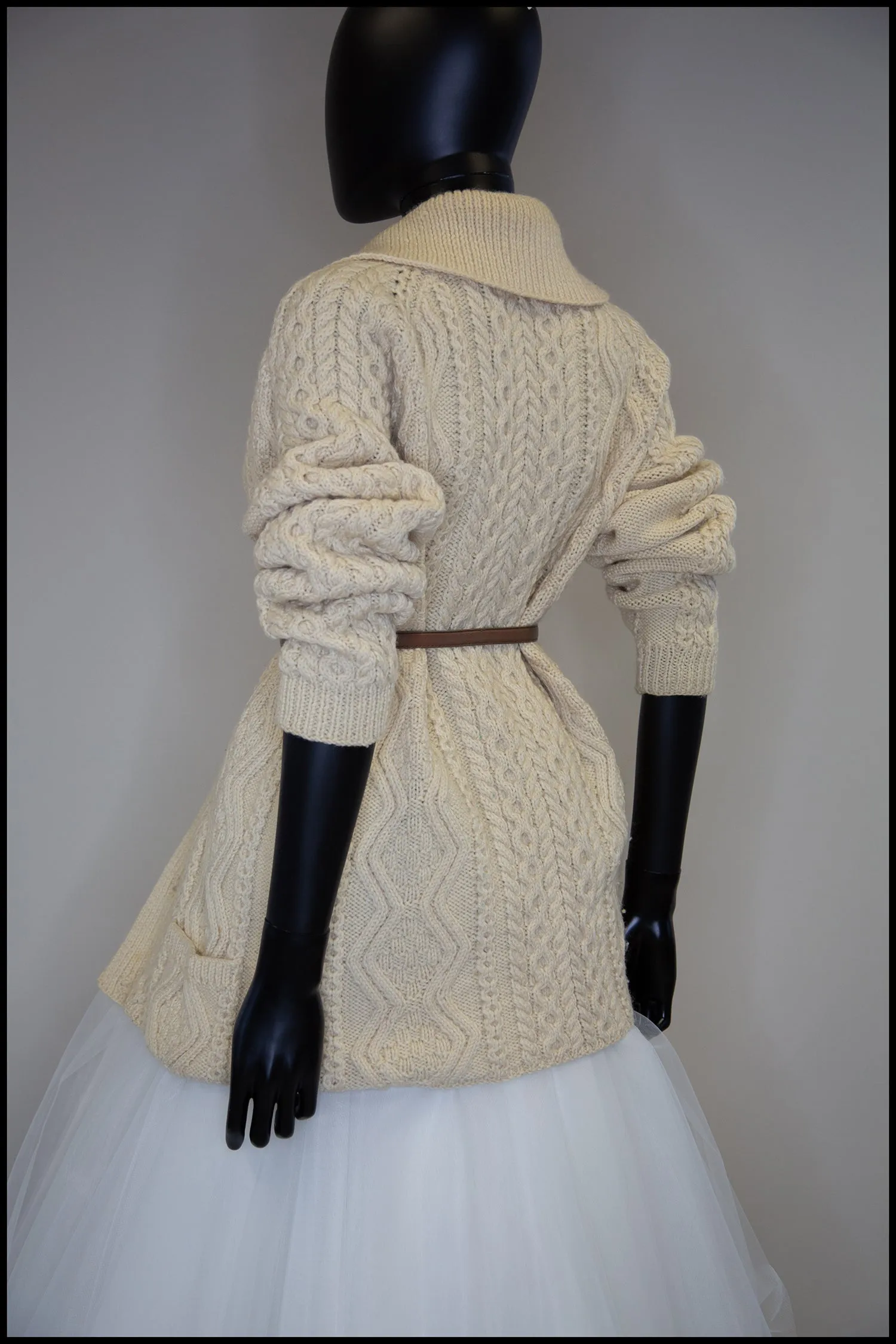 Vintage 1970s Cream Aran Knit Long Cardigan