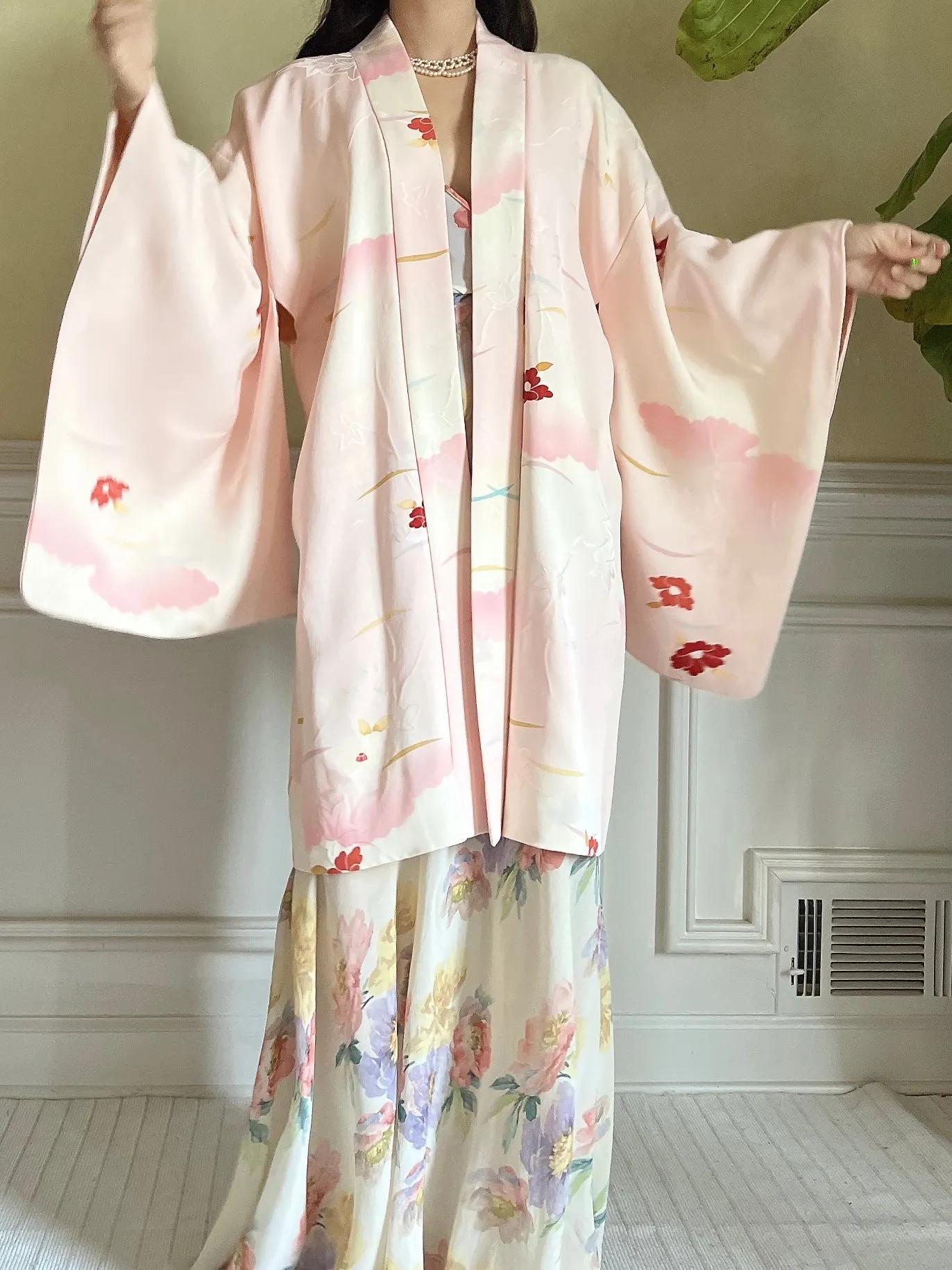 Vintage Pink Silk Kimono Jacket - OSFM