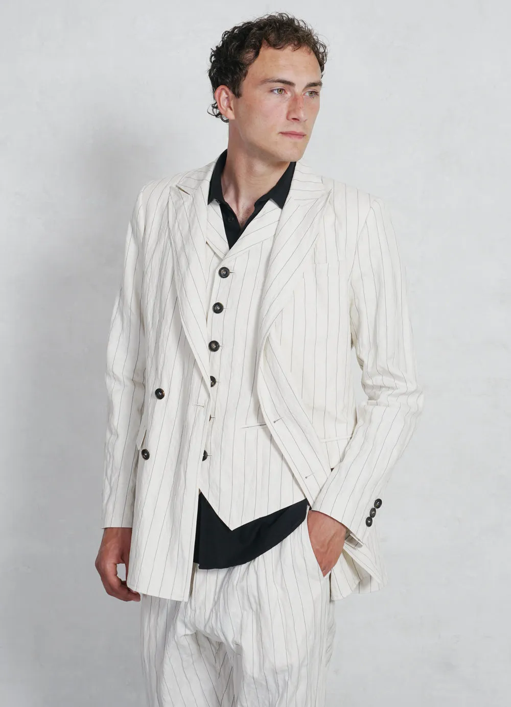 WERNER | Classic Double Breasted Blazer | Ecru Pin