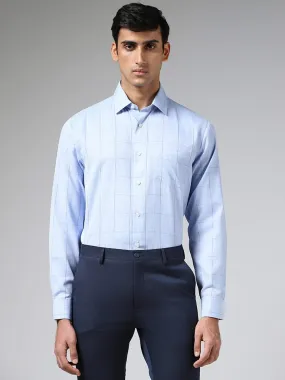 WES Formals Light Blue Checked Slim-Fit Shirt