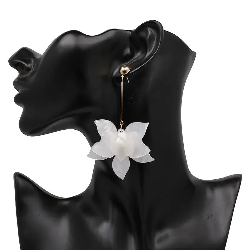 White Flower Drop Earrings