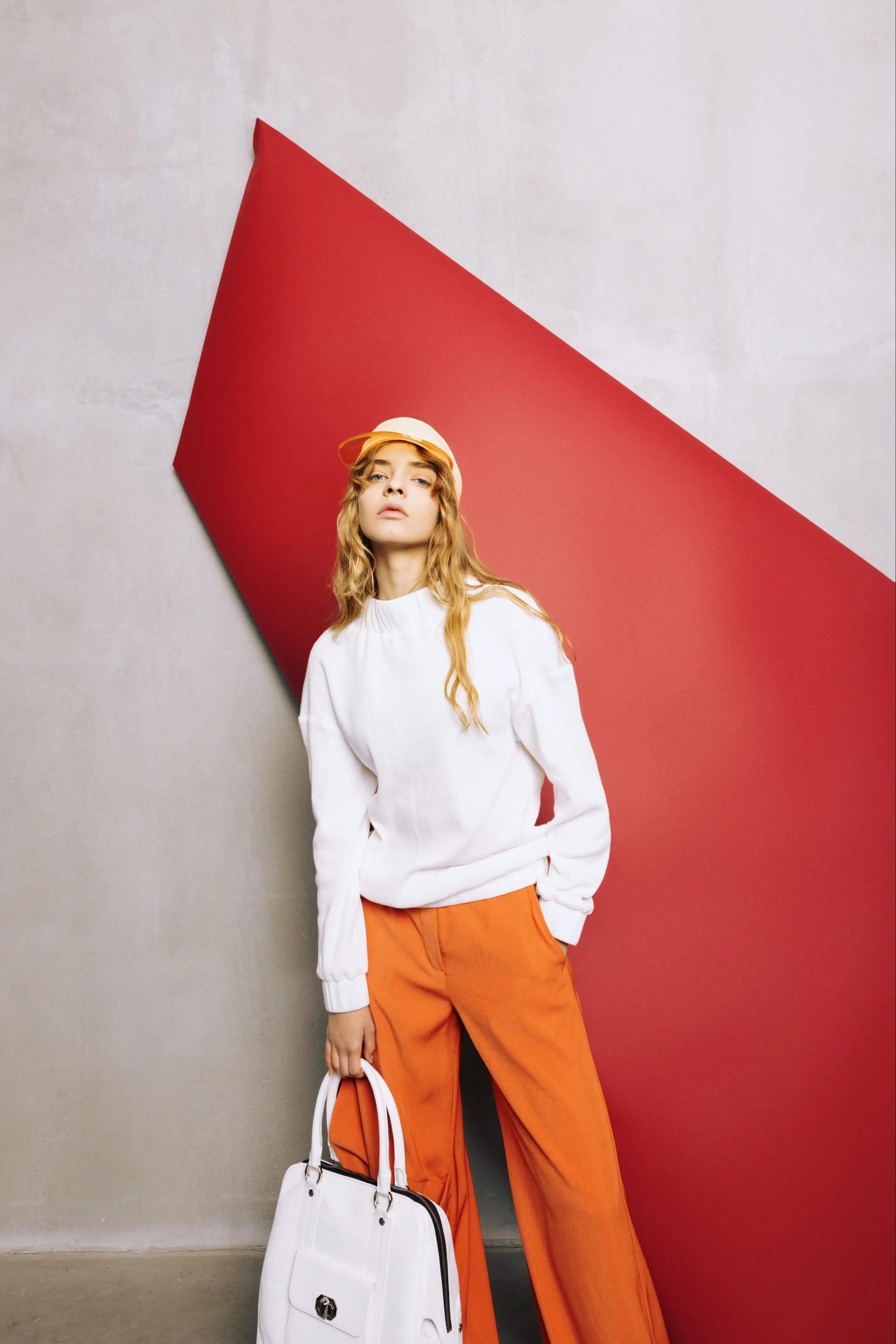 Wide Flared Trousers With Calla Flower Orange-Coral