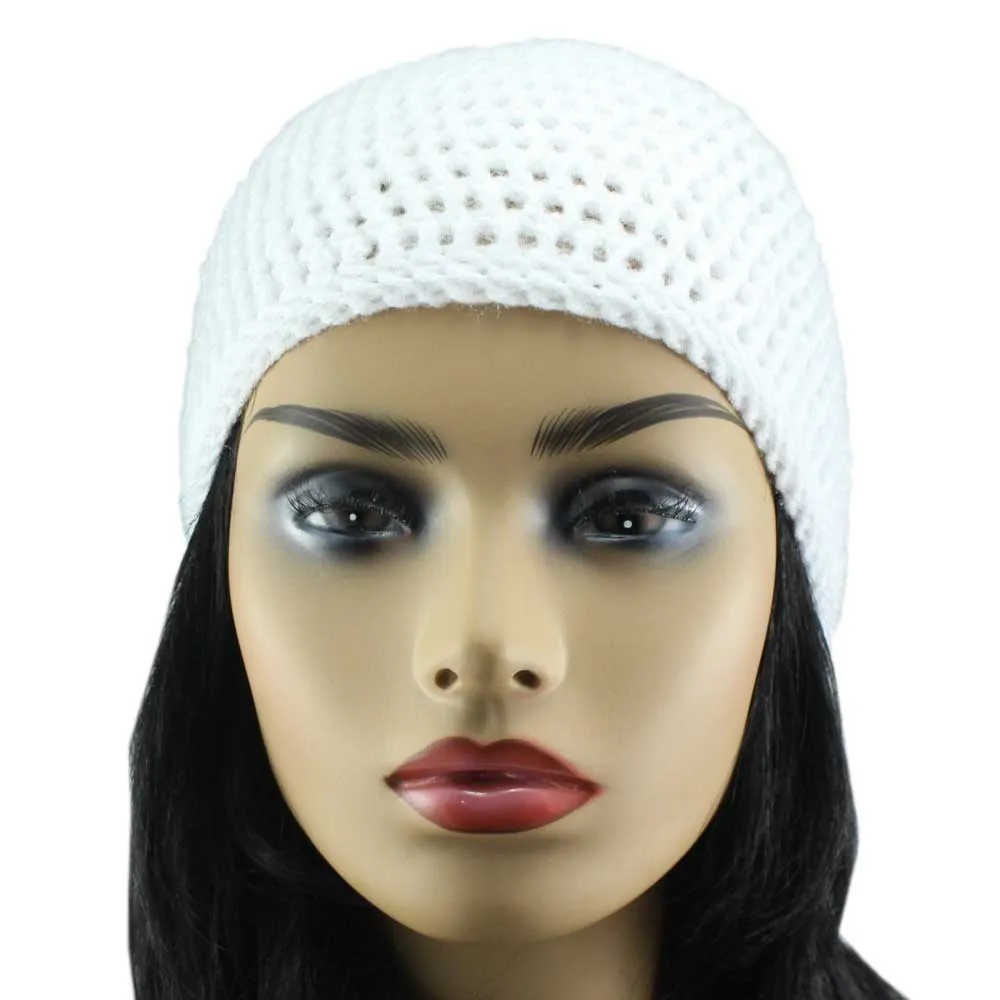 Winter White Crochet Beanie Hat Medium/Large - JMCH12