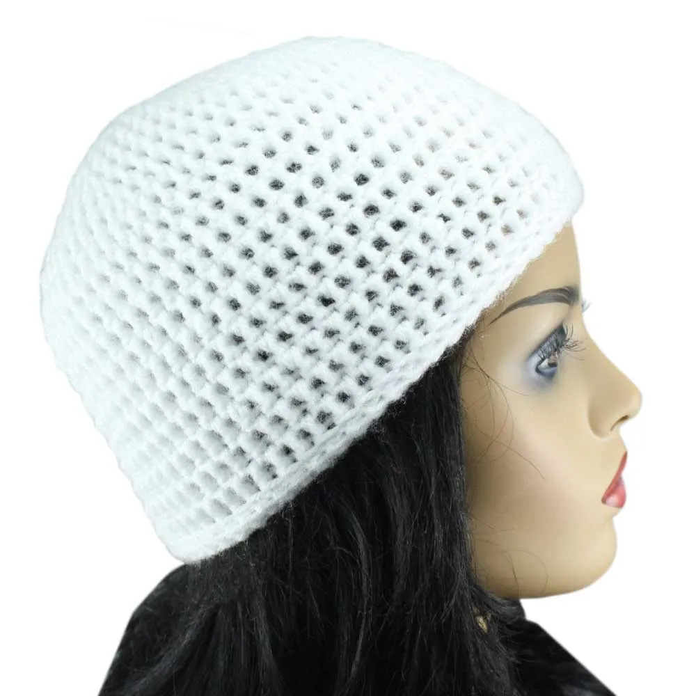 Winter White Crochet Beanie Hat Medium/Large - JMCH12