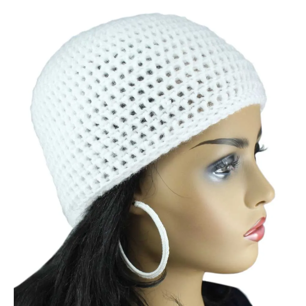 Winter White Crochet Beanie Hat Medium/Large - JMCH12