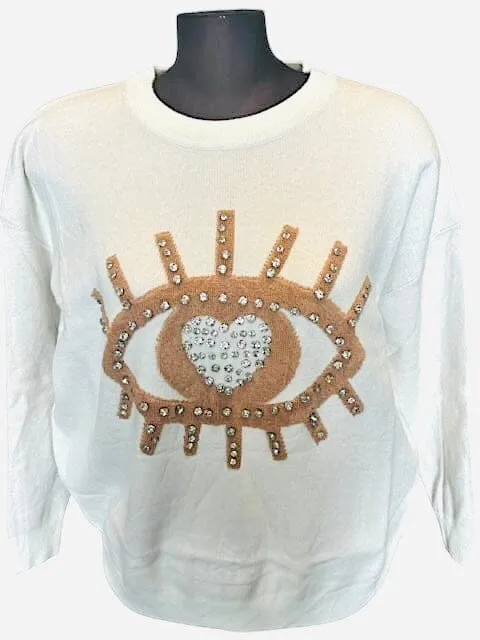 WINTER WHITE EYE LASH SWEATER