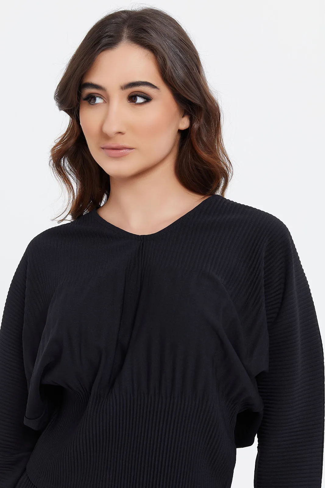 Women Black Pleated Top