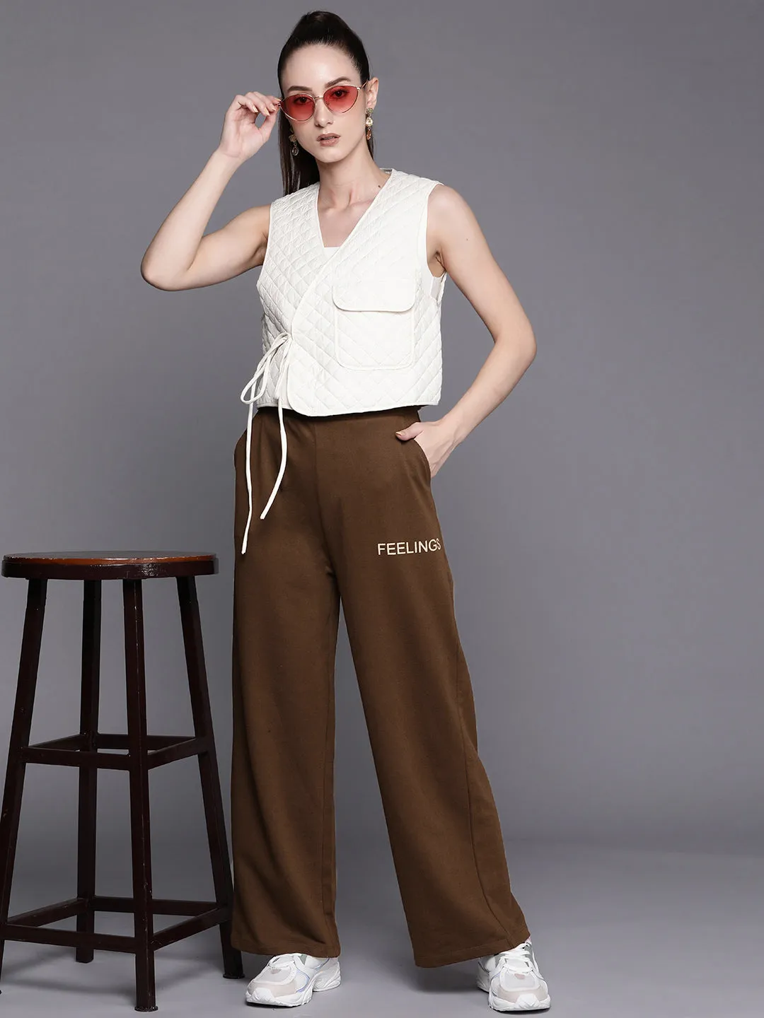 Women Brown FEELING Track Pants