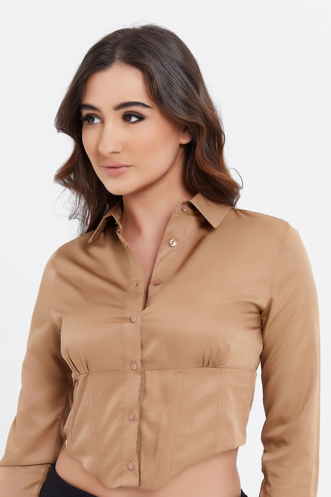 Women Taupe Shirt With Bustier