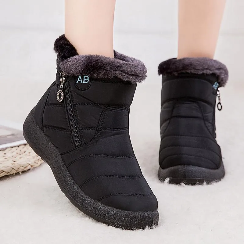 Women Winter Snow Boots Ankle Short Boots Slip On Waterproof Outdoor Women Ankle Boots Fur Lined Warm Shoes