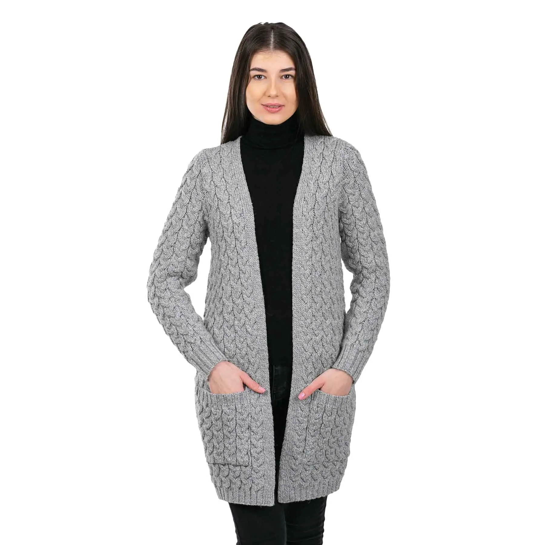 Women's Aran Knit Icon Cardigan Coat, Grey