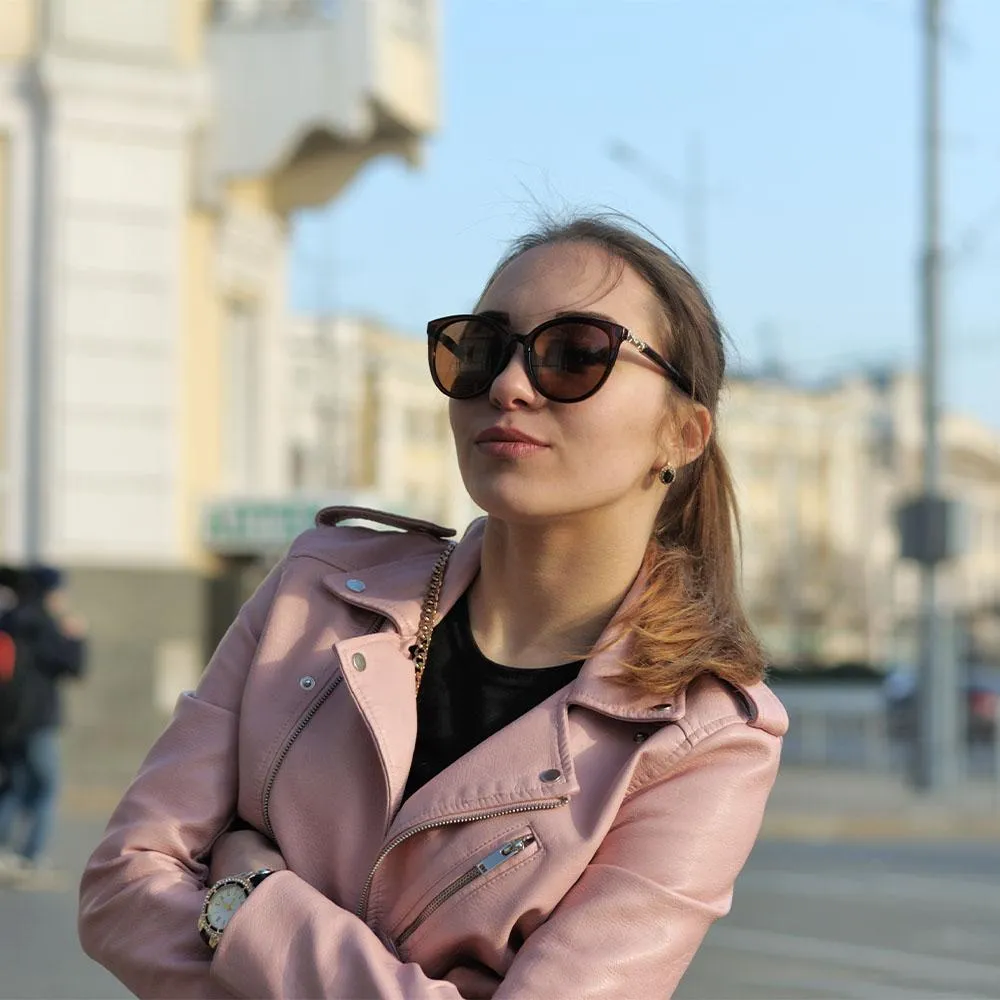 Women's Leather Biker Jacket in Pink - Jada