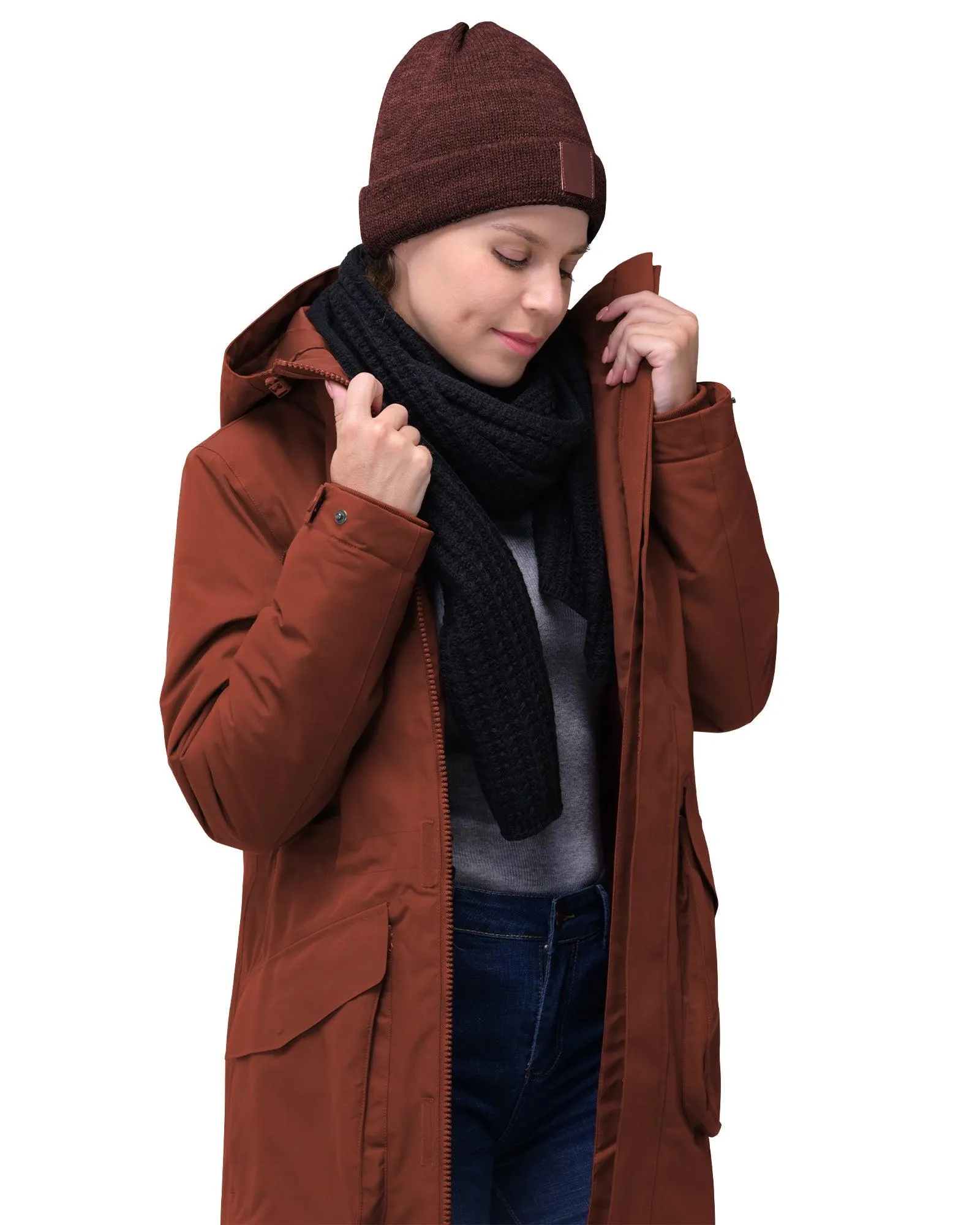 Women's Parka Coat With Hood, Long Insulated Military Jacket Thermal Thickened Windproof Winter Coat