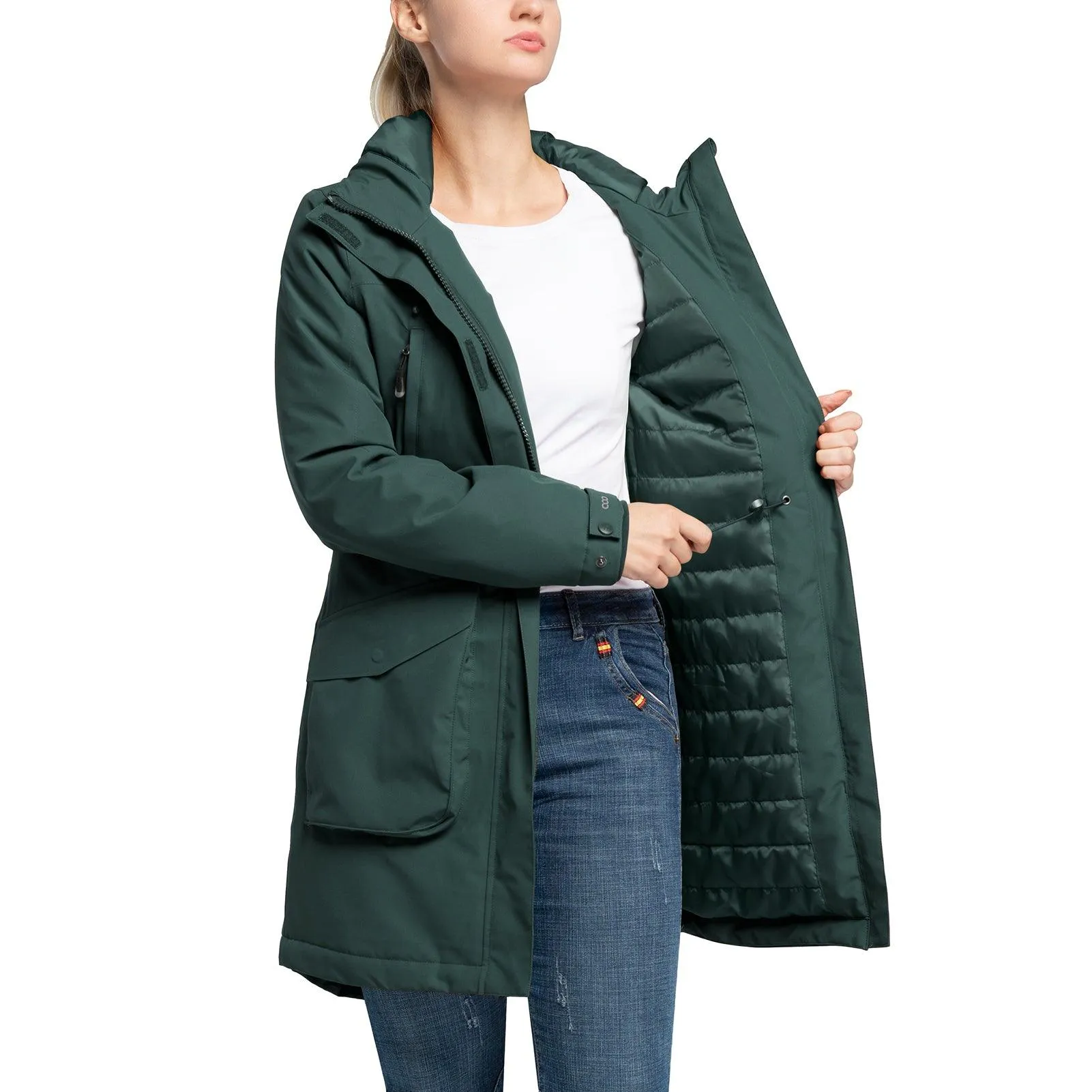 Women's Parka Coat With Hood, Long Insulated Military Jacket Thermal Thickened Windproof Winter Coat