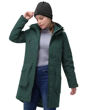 Women's Parka Coat With Hood, Long Insulated Military Jacket Thermal Thickened Windproof Winter Coat