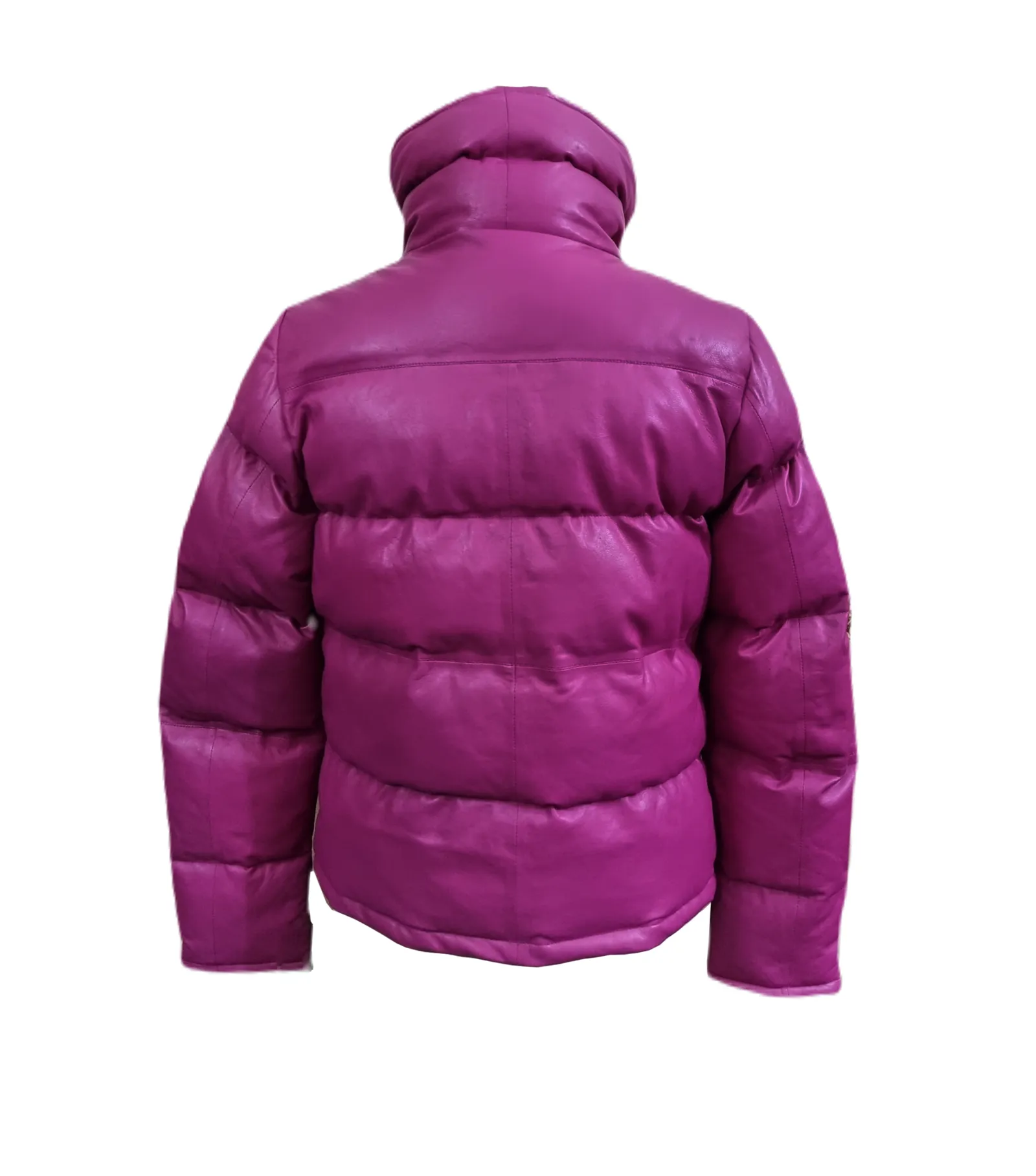 Womens Puffer Jacket Biker Style Real Lambskin Pink Leather Premium Quality Jacket - ELF55