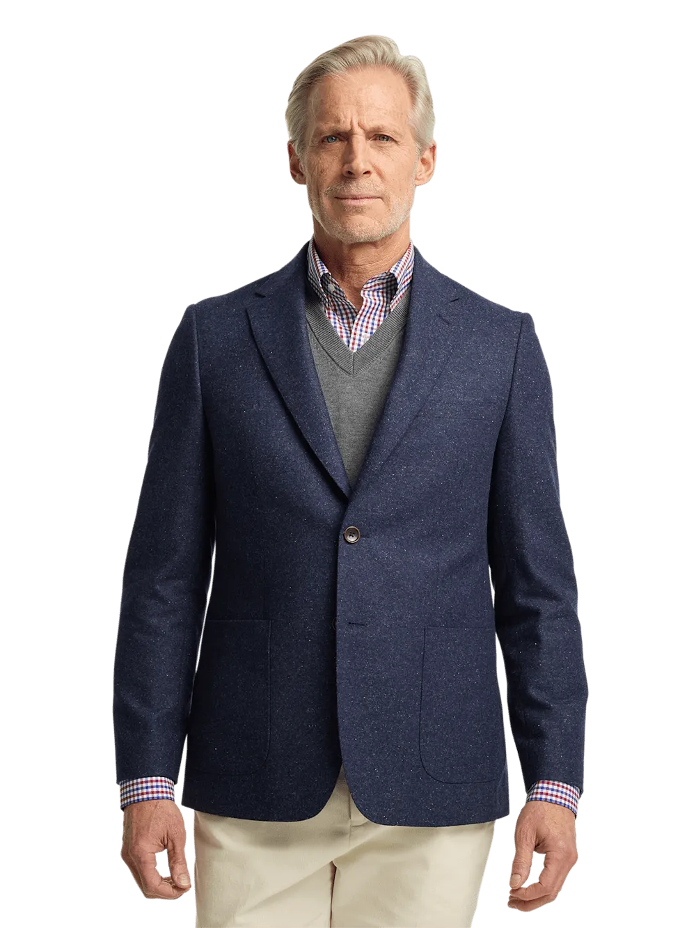 Wool Blend Donegal Single Breasted Notch Lapel Sport Coat - Navy