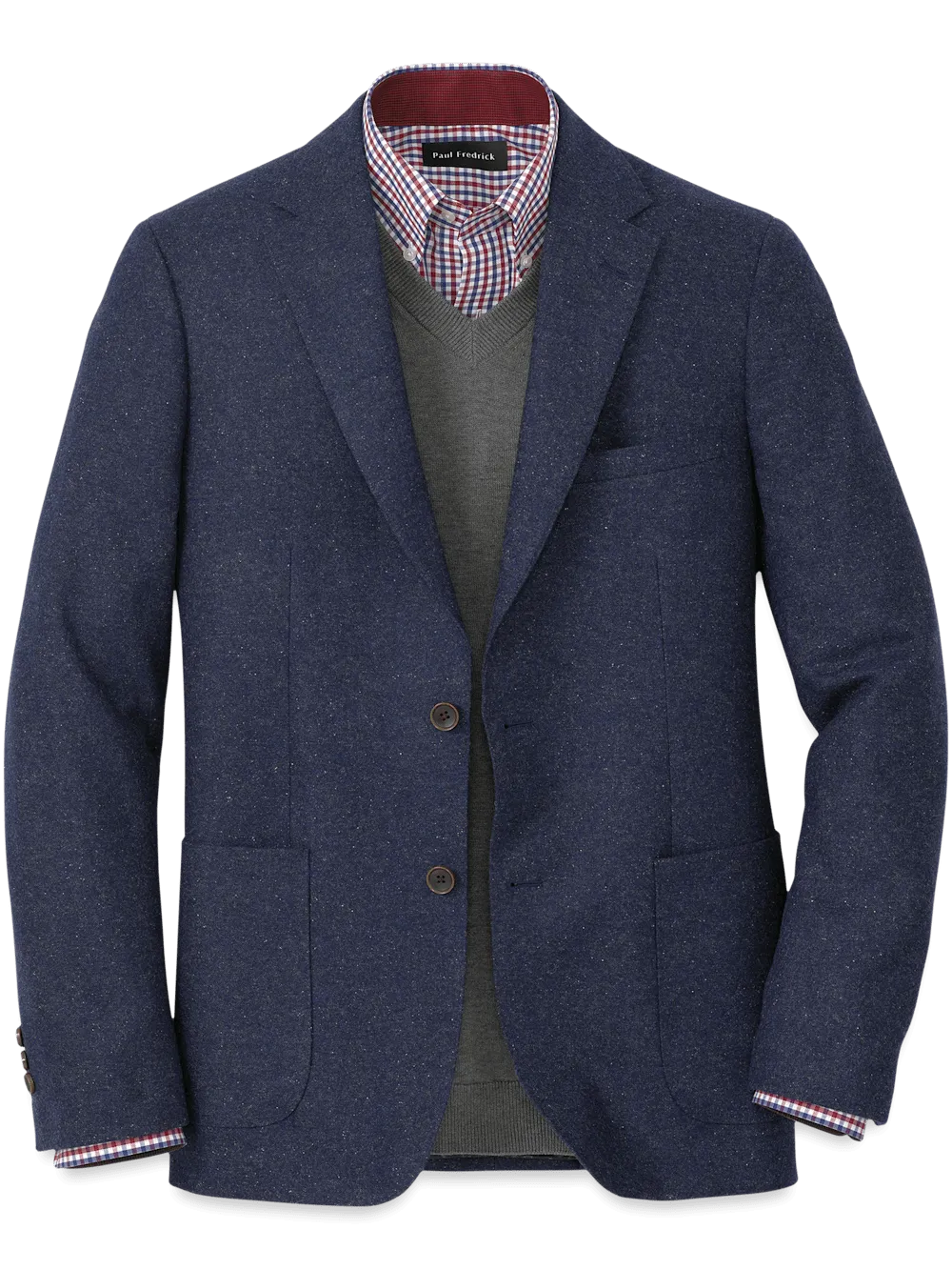 Wool Blend Donegal Single Breasted Notch Lapel Sport Coat - Navy