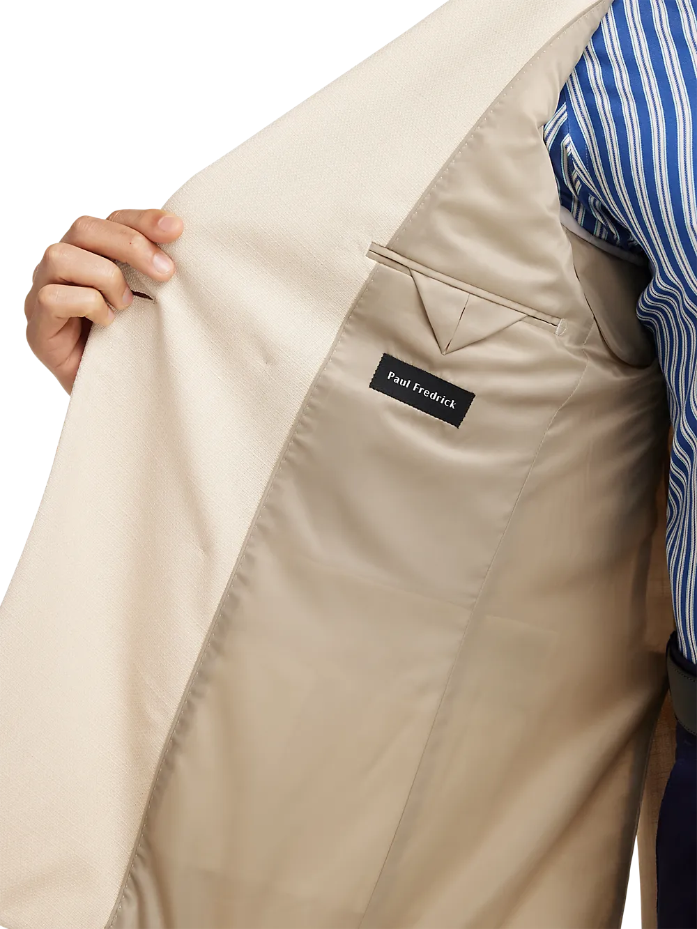 Wool Blend Double Breasted Peak Lapel Sport Coat - Cream