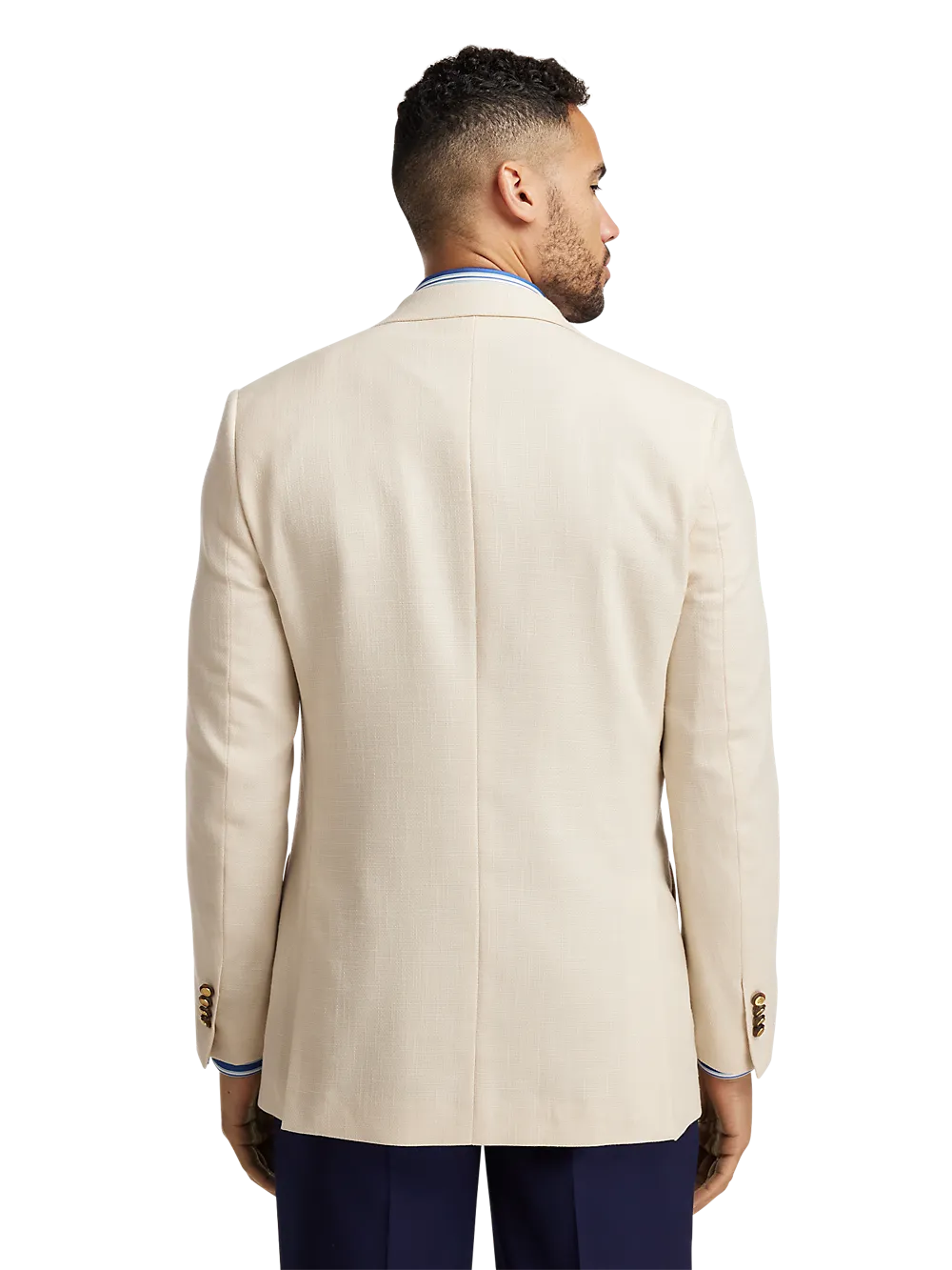 Wool Blend Double Breasted Peak Lapel Sport Coat - Cream