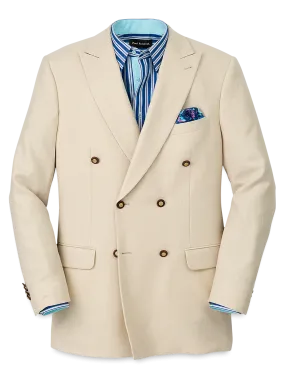 Wool Blend Double Breasted Peak Lapel Sport Coat - Cream