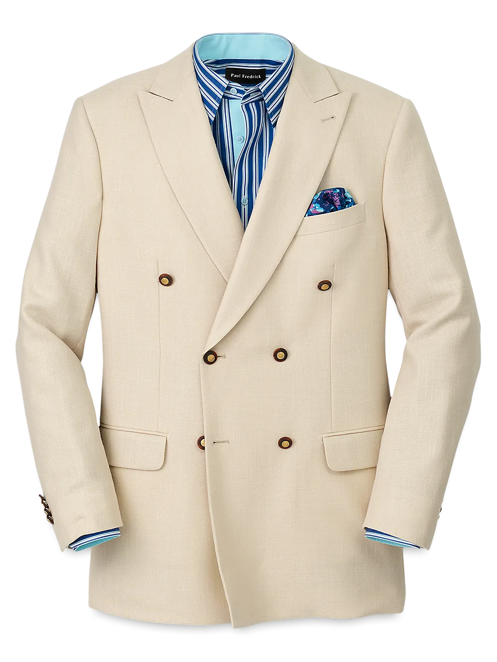 Wool Blend Double Breasted Peak Lapel Sport Coat - Cream