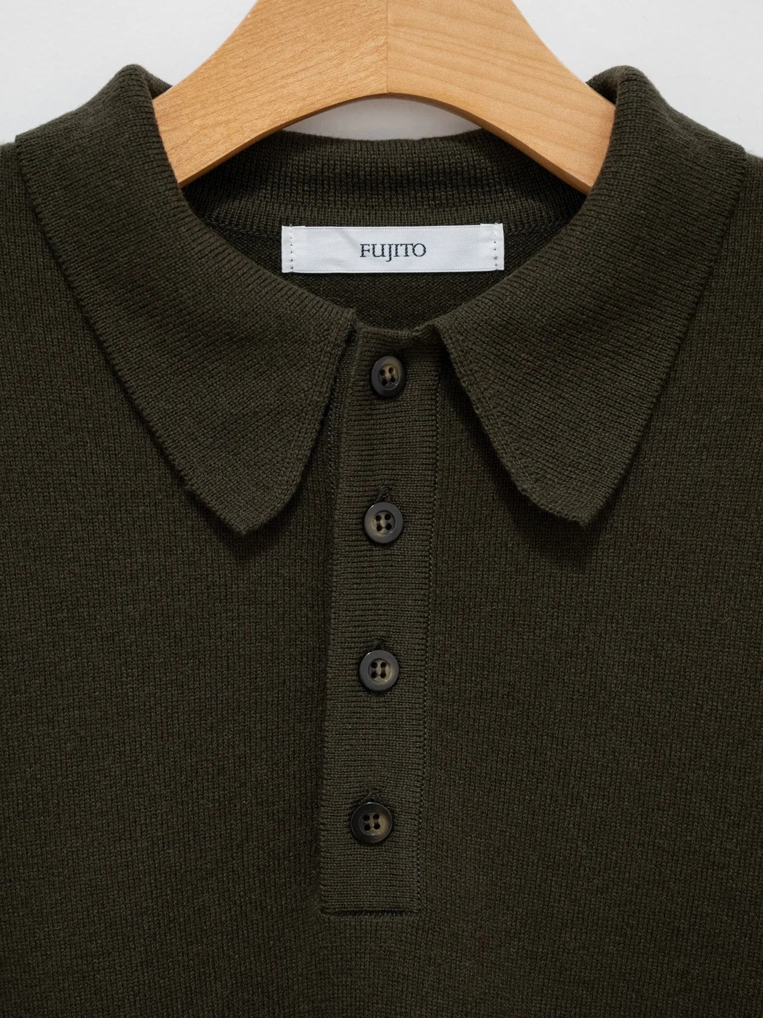 Wool Cashmere Knit Polo - Olive Green