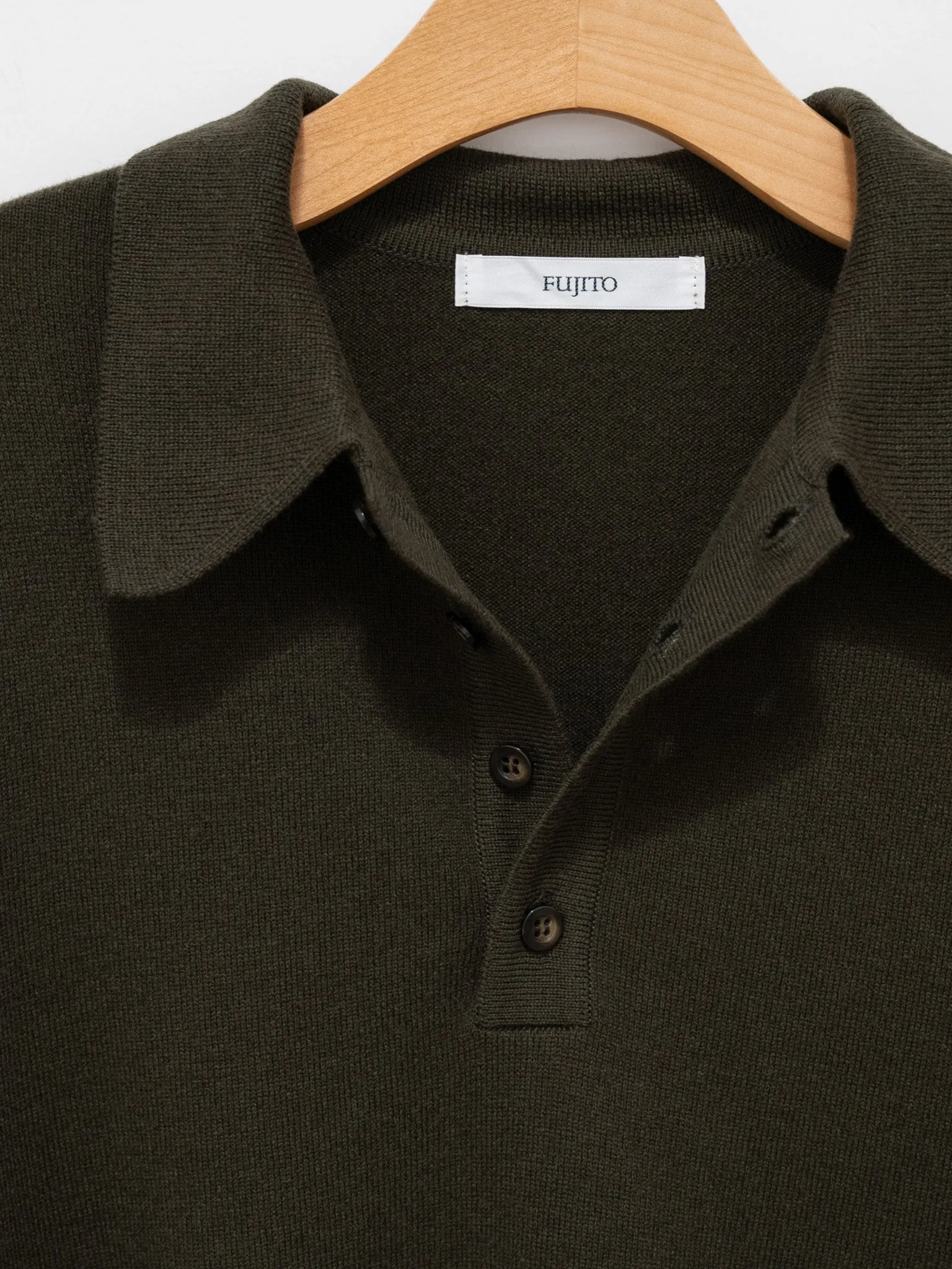 Wool Cashmere Knit Polo - Olive Green