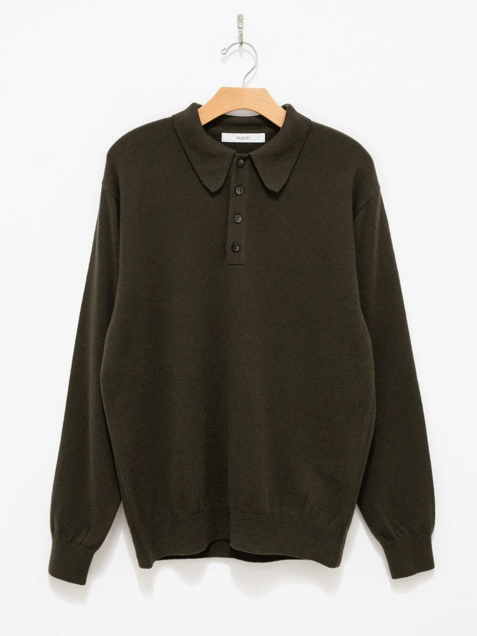 Wool Cashmere Knit Polo - Olive Green