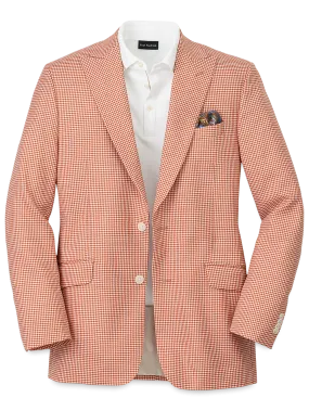 Wool Houndstooth Single Breasted Peak Lapel Sport Coat - Melon