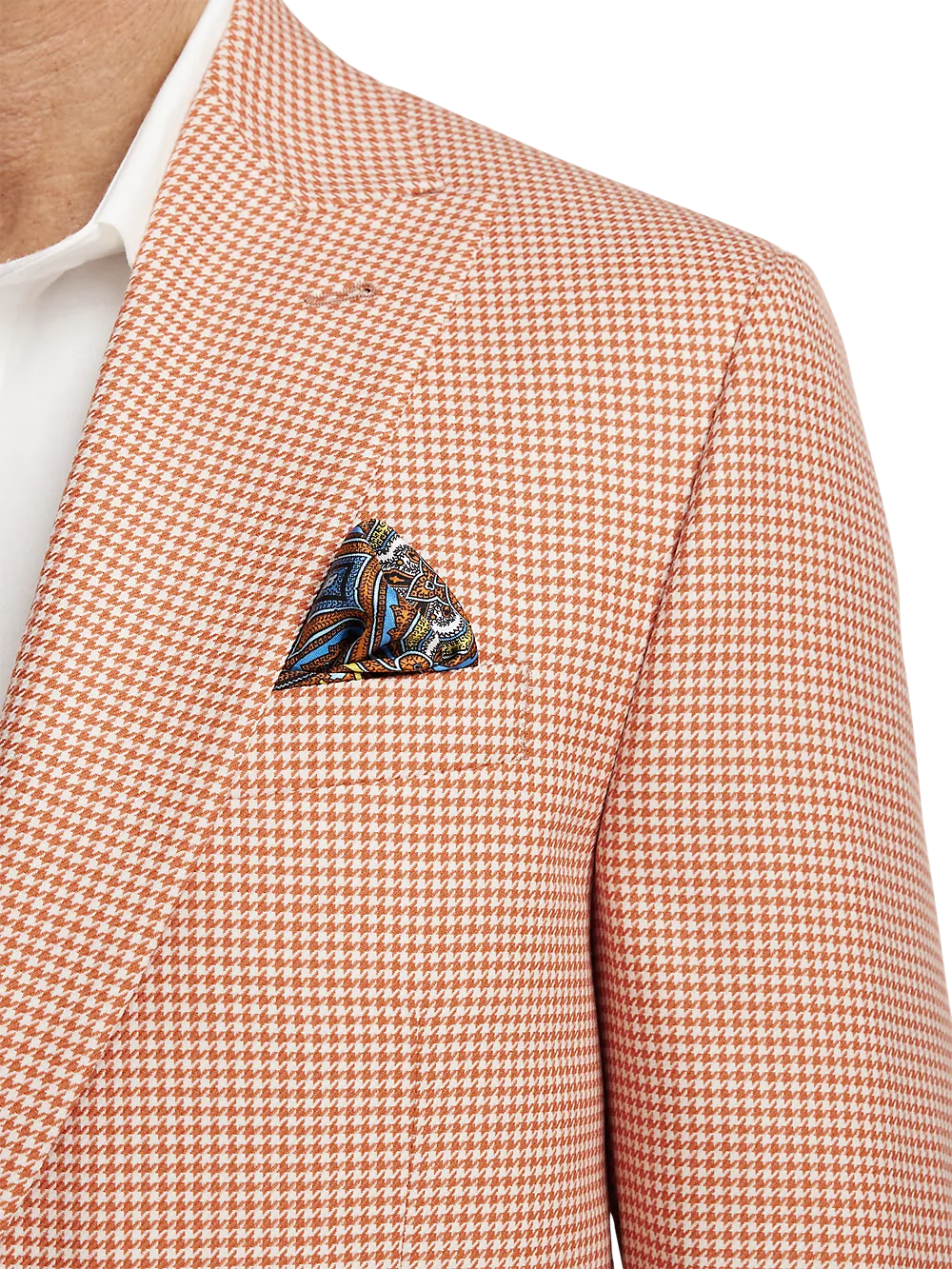 Wool Houndstooth Single Breasted Peak Lapel Sport Coat - Melon