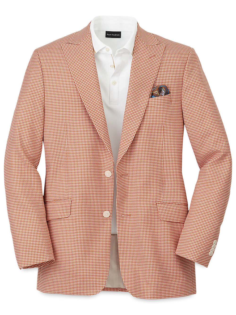 Wool Houndstooth Single Breasted Peak Lapel Sport Coat - Melon