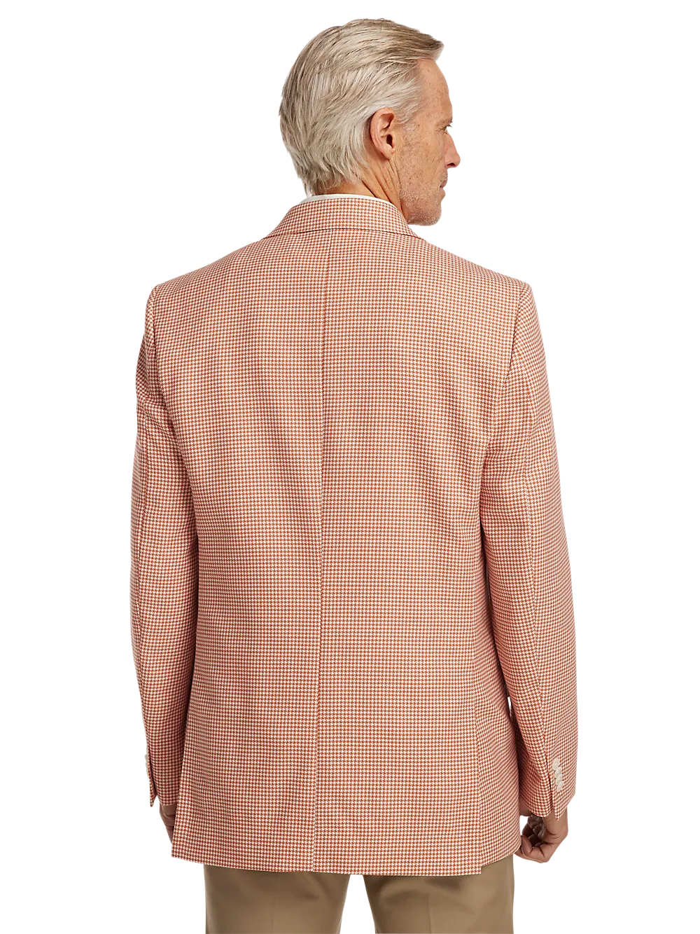 Wool Houndstooth Single Breasted Peak Lapel Sport Coat - Melon