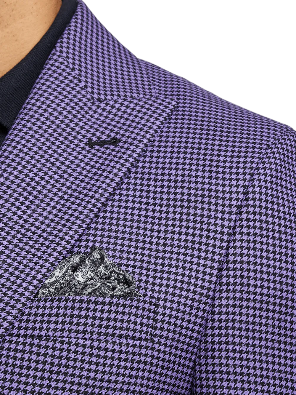 Wool Houndstooth Single Breasted Peak Lapel Sport Coat - Purple