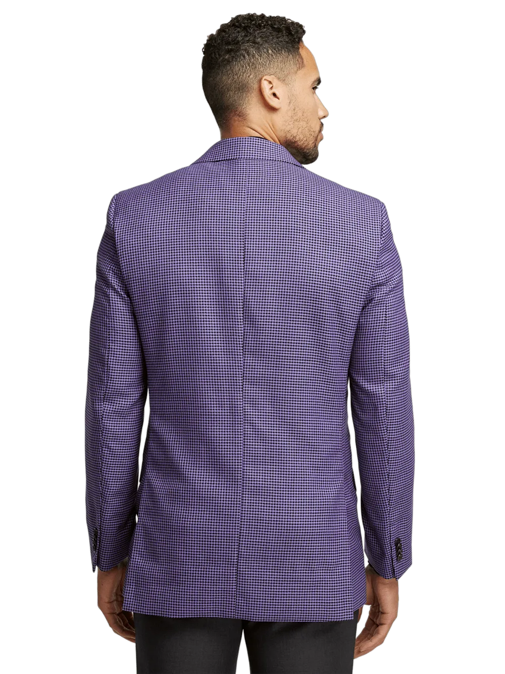 Wool Houndstooth Single Breasted Peak Lapel Sport Coat - Purple