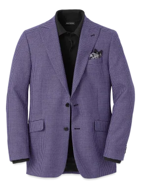 Wool Houndstooth Single Breasted Peak Lapel Sport Coat - Purple