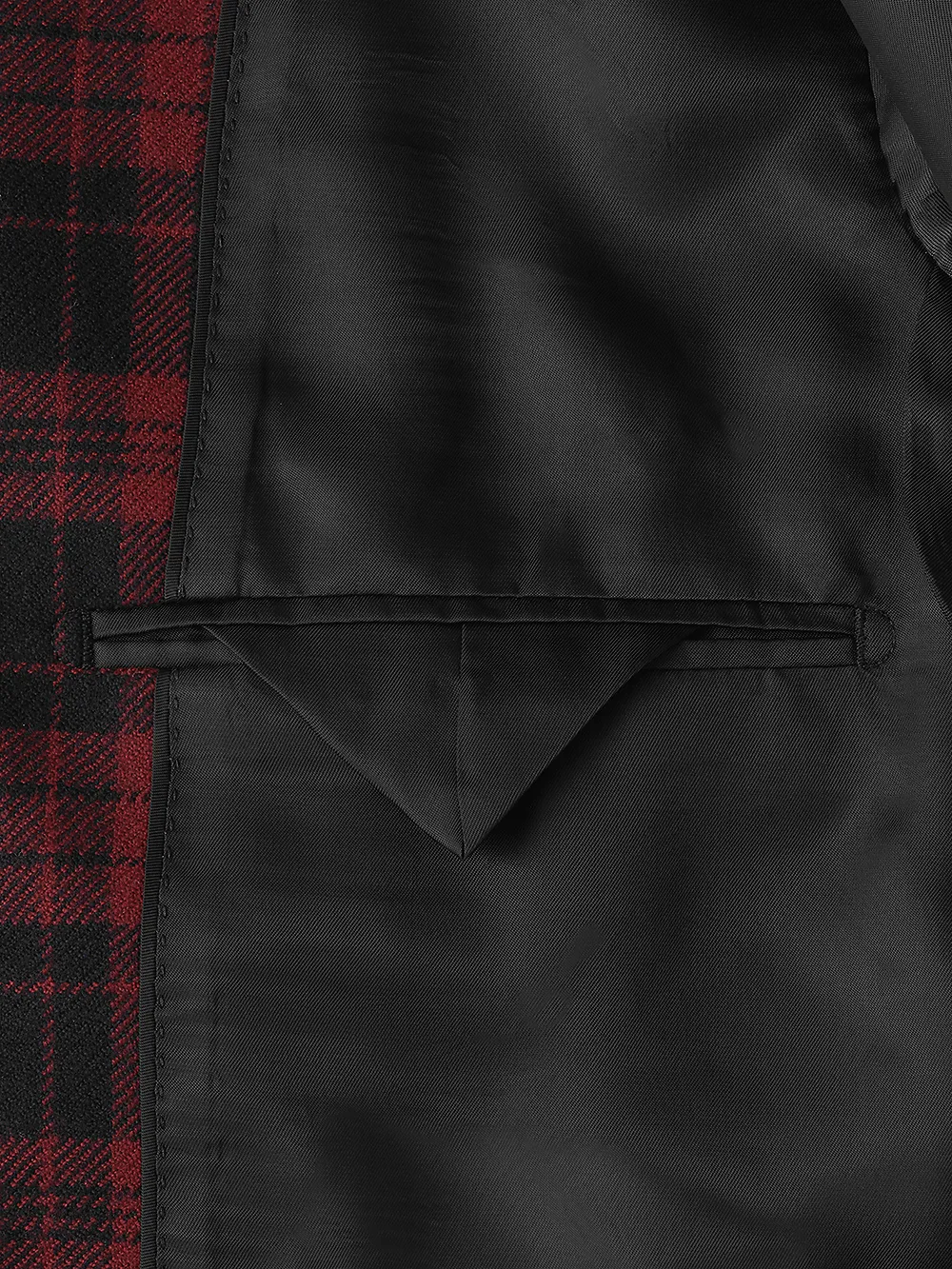 Wool Plaid Single Breasted Notch Lapel Sport Coat - Black/red