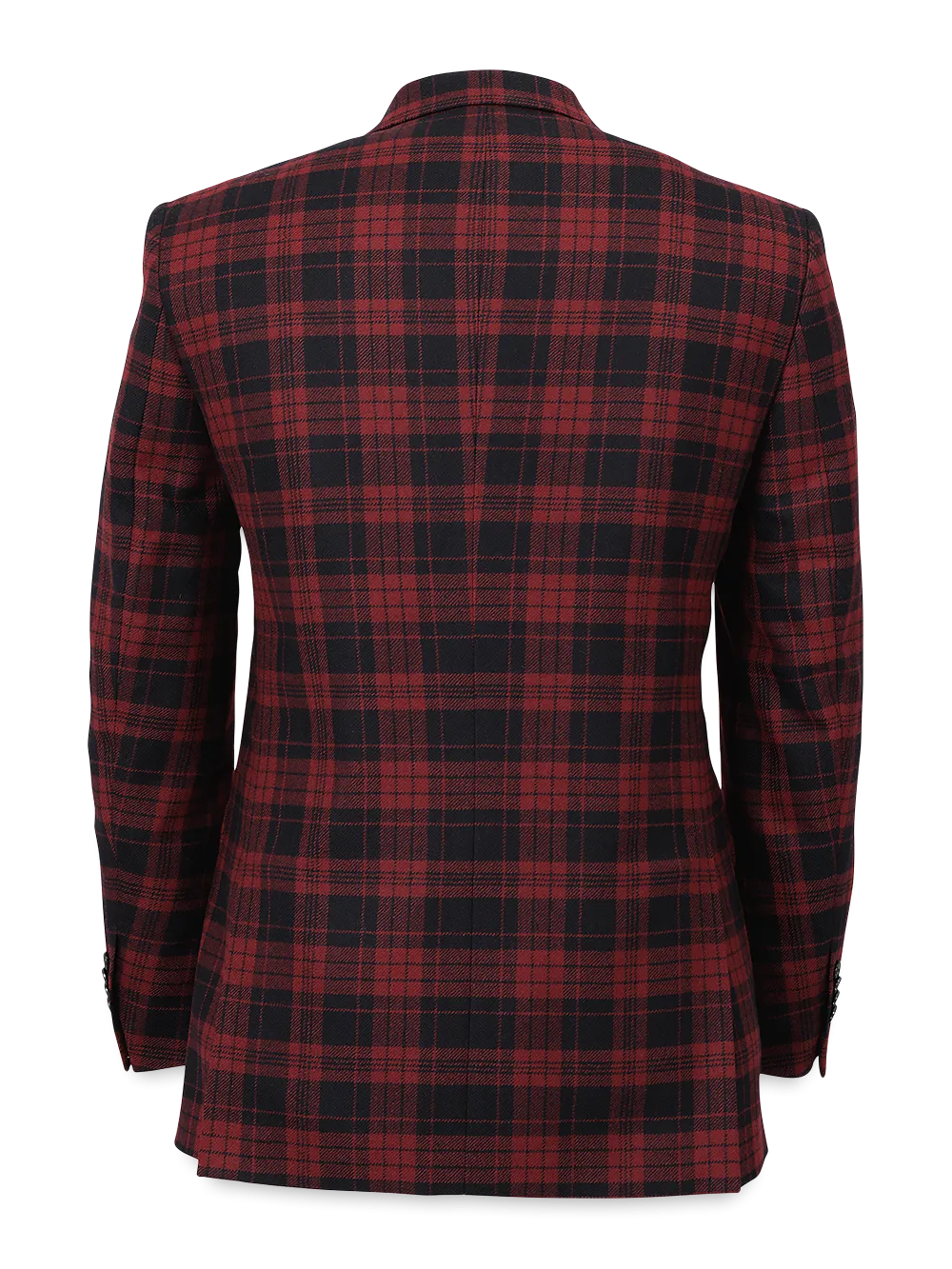 Wool Plaid Single Breasted Notch Lapel Sport Coat - Black/red