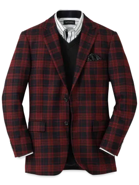 Wool Plaid Single Breasted Notch Lapel Sport Coat - Black/red