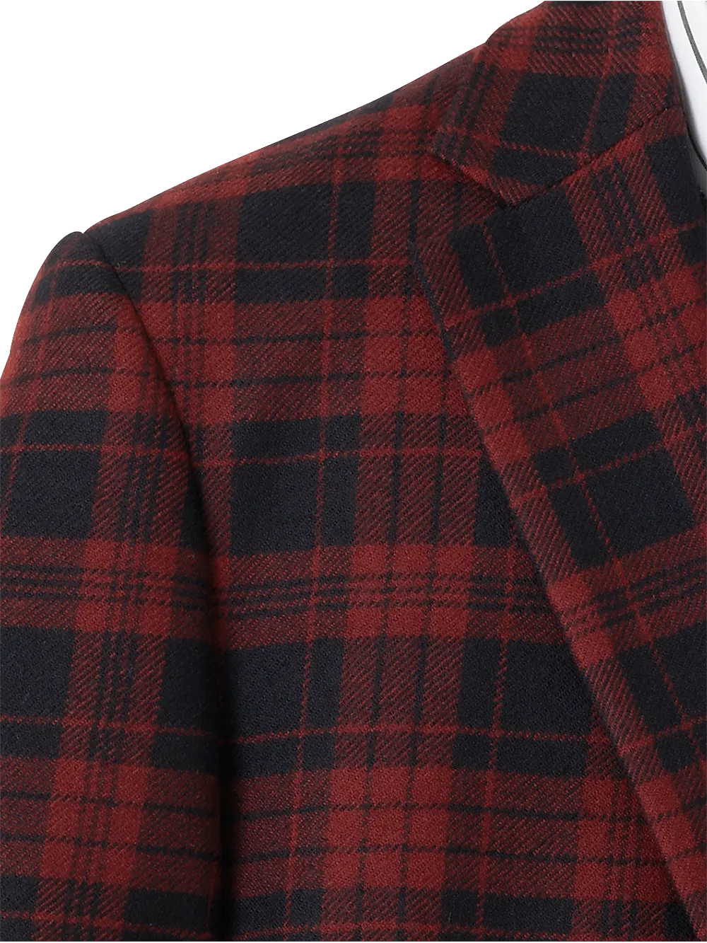 Wool Plaid Single Breasted Notch Lapel Sport Coat - Black/red