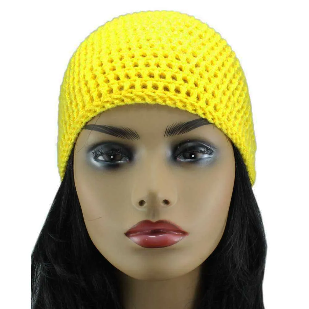 Yellow Crochet Beanie Hat Medium/Large - JMCH08