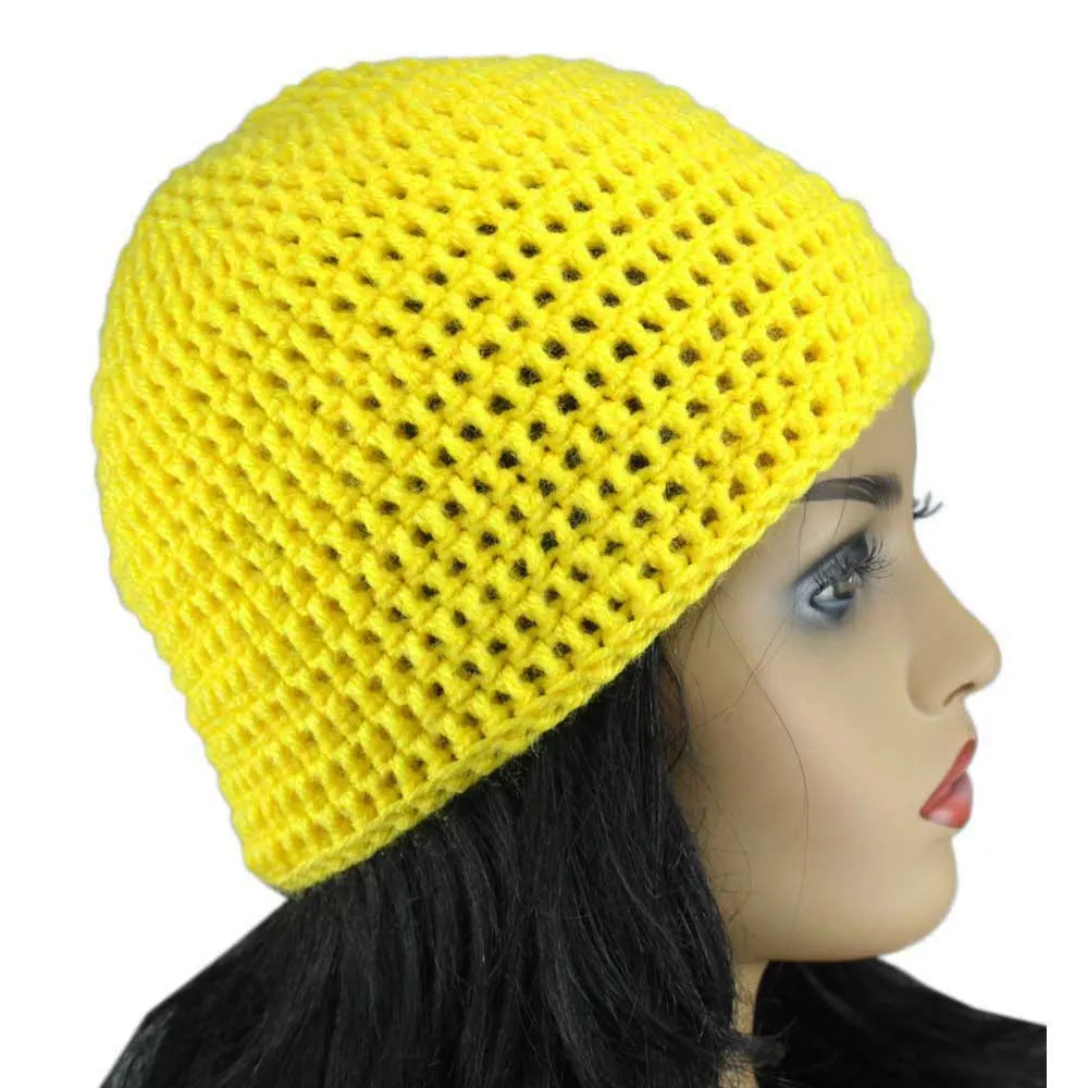 Yellow Crochet Beanie Hat Medium/Large - JMCH08