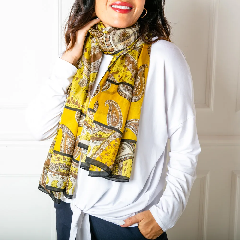 Yellow Paisley Print Silk Scarf